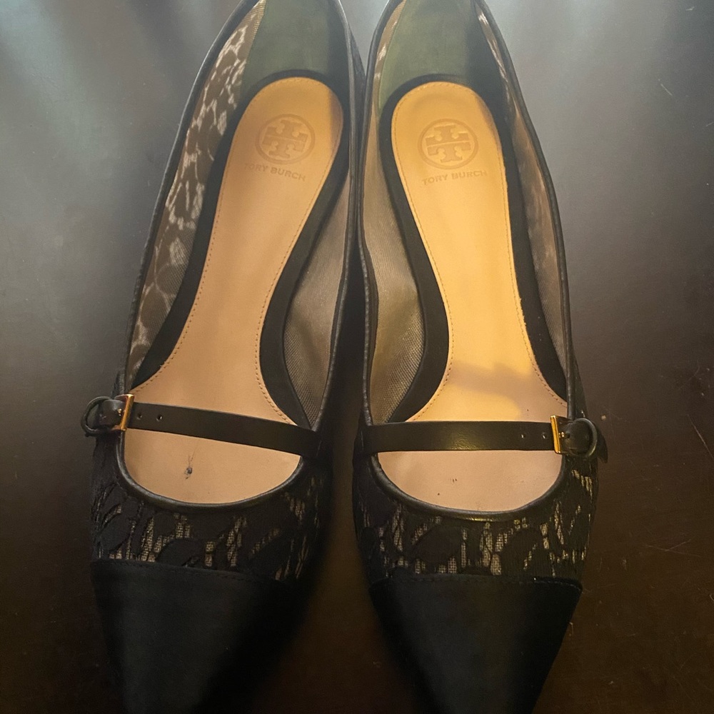 Tory Burch flats leather and lace black